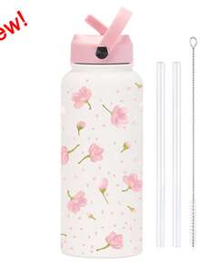 Owal-A 保温不锈钢水瓶 - 32 盎司防漏运动水瓶，配备双功能吸嘴、翻盖吸管和宽口设计 - 可保温 24 小时 - 非常适合健身、旅行和日常使用 - 彩色 - 查看 8