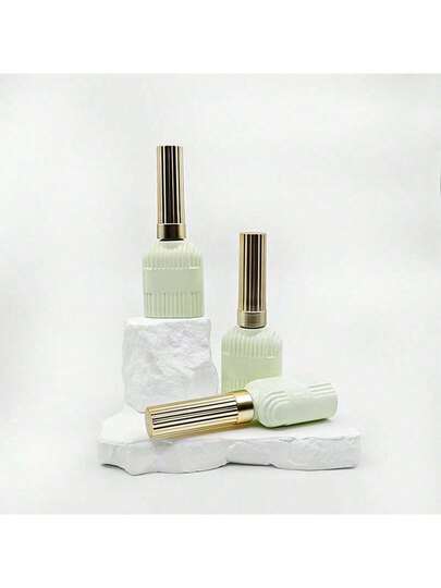 1개 12ml 네일 폴리쉬 리필 가능 병, 연한 녹색 세로 스트라이프 광택 유리 병, 매니큐어 젤 포장