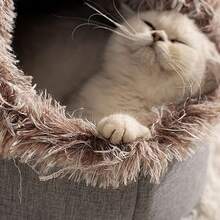 Cama cerrada para gatos, calmante, cama para perros pequeños, cueva para gatos con forro de felpa, casa para dormir interior para mascotas con cojín suave, gatito, cachorro, dormitorio pequeño, - Gris - Ver 2
