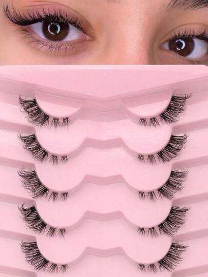 Asiteo 7 Pairs Half Lashes With Clear Band Cat Eye Tail Elongated Eyelashes Natural Look Wispy Faux Mink Lashes Fluffy Soft False Eyelashes Natural Makeup,Suitable For Makeup,New Year Gift Strip Lashes,Lashes,Eyelashes,Fake Lashes,Gift For Women,Girls,Party Supplies,Wedding Gifts