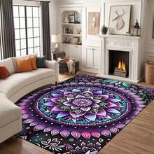 1pc Extra Large Bohemian Purple Mandala Area Rugs - Non-Slip Machine Washable Floor Rugs With Purple/Blue/Pink/Black/Teal Intricate Pattern, Durable Polyester & TPR Backing For Living Room, Bedroom, Home Decor - Style 1 - View 3