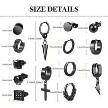 15 Pairs Of Stylish And Gorgeous Stainless Steel Earrings Set, With Multiple Colors And Styles To Choose From, Suitable For Daily Or Party Use, And Can Be Given As Gifts To Friends And Family - Black - View 2