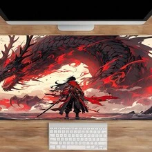 1 pièce Grand tapis de bureau style samouraï japonais, tapis de souris de jeu cool avec dragon rouge. Grand tapis de bureau XXL, tapis de bureau kawaii anime, protecteur de bureau pour ordinateur portable et clavier - Rouge - Voir 11