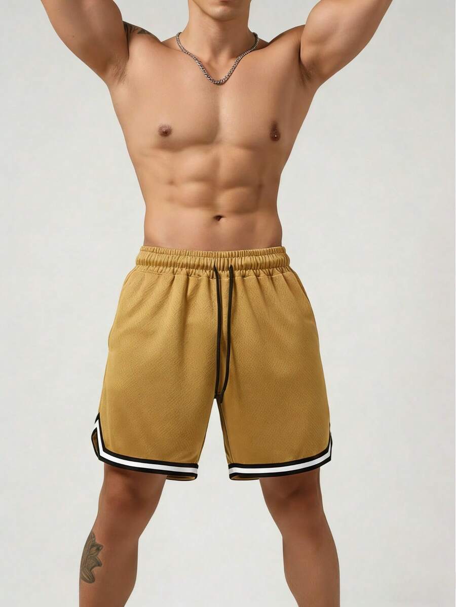 Men's Mesh Fitness Shorts With Elastic Waistband And Adjustable Drawstring - Gold - View 1