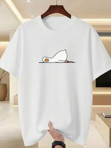 Men's T-Shirt With Stylish Duck Design - Stylish White T-Shirt For Gym, Streetwear And Casual Looks, Breathable Crew Neck, Summer Workout Top, Durable Material, Short Sleeve, Ideal For Fitness Enthusiasts - 白色 - 查看 1
