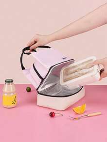 Cartoon Insulated Lunch Bag - Fashionable Style, Fast Delivery, Made Of Polyester, Foldable, Waterproof And Stain-Resistant, Zipper Closure, Dual Handles, Suitable For College, Commuting, Picnics, Vacations, Convenient For Students To Carry Tableware Back To School