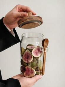 1pc/3pcs Set High Borosilicate Glass Storage Jars With Wooden Lids, Kitchen Airtight Sealed Containers For Grains, Coffee Beans, Spices, Snacks, Tea Leaves, Portable Divider Bottles