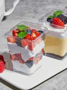 方形透明冰淇淋慕斯杯带盖，塑料甜点杯，布丁杯，适用于咖啡馆、小吃店、自助餐、家庭、厨房、烘焙派对，可盛放布丁、芝士蛋糕、慕斯、果冻等。 - 彩色 - 查看 1