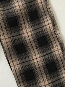 Girls Casual Plaid Pattern Elastic Waist Pants, Suitable For Spring And Autumn - Khaki - View 5