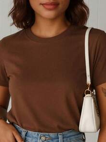 Women's Plain Casual T-Shirt, Basic Unisex Shirt, Comfortable Premium 100% Cotton Fabric, Suitable For All Occasions. - Rỉ Nâu - Xem 2