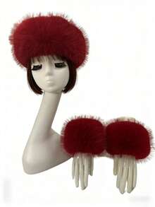 2pcs Set Solid Color Acrylic Fuzzy Beanie Hat And Cuffs, Fluffy Trim, Warm For Autumn Winter Christmas Winter Accessories Winter Outfits Valentines Gift - A - View 15