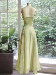 Sage Green Ruffle Hem Bodycon Dress, Elegant Sleeveless Chiffon Formal Party Gown, Fitted A-Line Tea Length Robe, Summer Beach Wear