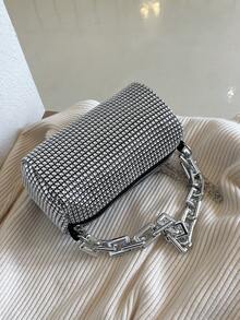 Fashionable Commuter Mini Sparkling Rhinestone Clutch Bag For Evening Party - Silver - View 7