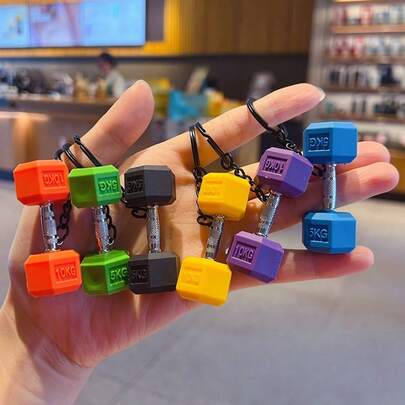1/5pcs Durable Silicone Fitness Motivational Mini Dumbbell Keychain - Sports Themed Accessory With Metal Carabiner, Ideal For Fitness Enthusiasts, Party Favors, Key Organizer And Gym Bag Decoration