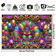 1 banner de fundal pentru carnaval - petrecere cu mască colorată cu baloane colorate, design cu margine aurie, potrivit pentru alinierea carnavalului, fundal pentru cabină foto, aniversare, petrecere tematică, accesorii pentru petreceri, decorare interioară/exterioară, perete, terasă în grădină, fundal decorativ pentru balcon, sărbătoare - Multicolor - Vizualizare 4