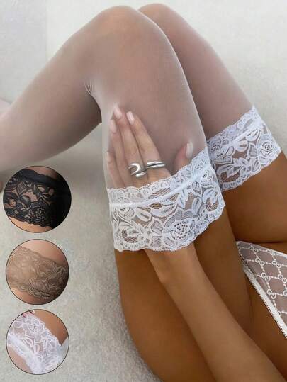 1/2/3双装女士性感蕾丝边超薄过膝长筒袜，弹力装饰过膝袜，可作一次性情趣袜使用，适合日常穿着、居家、户外、通勤和夜店风格，超薄长筒袜，Y2K风格，舒适袜子