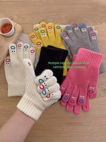 1 Pair Thick Fleece Fingerless Gloves For Women, Knitted Polyester Material, Casual Neutral Texture, Suitable For Commuting, Sports, Cycling, Running, Student Performances, Birthdays, Anniversaries, Christmas And Other Occasions, An Ideal Gift For Friends. +Winter Gear+ Glove Bear+ Christmas