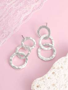 1 Pair Geometric Crinkle Metal Circular Stud Earrings, Minimalist Chic Earrings For Women - Silver - View 6