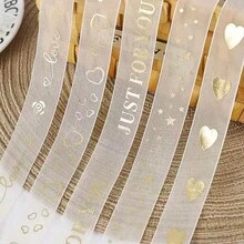 1/5pcs Gold Foil Star Ribbon - 360-Inch Satin Gift Wrapping Rope With Plastic-Covered Gold Stars. Perfect For DIY Crafts, Exquisite Decorations, And Elegant Wrapping. Ideal For Cake Decorating, Ramadan, And Valentine's Day Gift Wrapping. Smooth Texture. - Multicolor - View 6