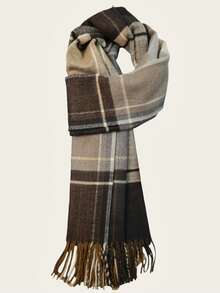 New Winter Couple's Knitted Plaid Striped Double-Sided Tassel Warm Scarf, Versatile For Boyfriend/Girlfriend, Teachers, Students, Birthday Gifts, Long Thick Neck Warmer, Casual & Elegant - Multicolor - View 1