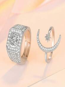 两件套皇冠式开口永恒戒指套装——婚礼、情人节或任何特殊场合的完美之选