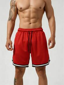 Men's Mesh Fitness Shorts With Elastic Waistband And Adjustable Drawstring - 紅色 - 查看 4