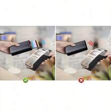 男士超薄PU皮钱包，带弹出式卡槽，RFID防盗金属钱包，带按扣，简约设计信用卡夹，完美的圣诞节/父亲节礼物（黑色、棕色），收纳整理器，旅行必备 - 彩色 - 查看 4