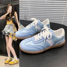 复古小众休闲女鞋，新款春秋极简白色鞋，百搭透气休闲运动鞋，学生跑步鞋 - 藍色 - 查看 1