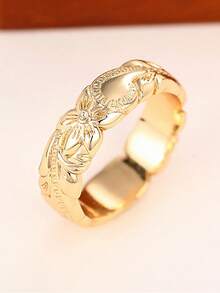 1枚优雅花朵造型戒指，女士礼物，适合婚礼、订婚、周年纪念、派对及其他场合 - 金黃色 - 查看 12
