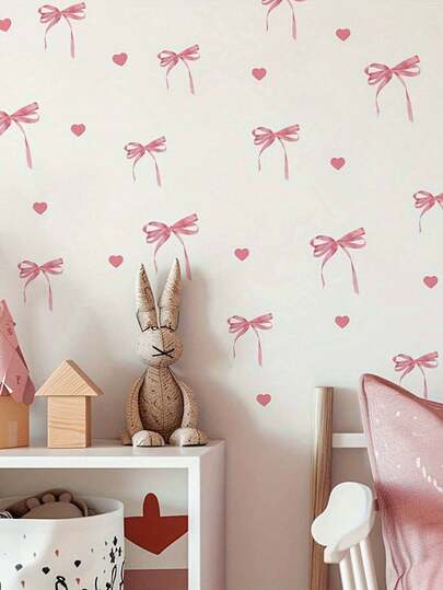 1pc Creative Pink Bow Decorative Wall Sticker, Suitable For Bedroom, Living Room, Romantic Atmosphere Decor For Valentine's Day