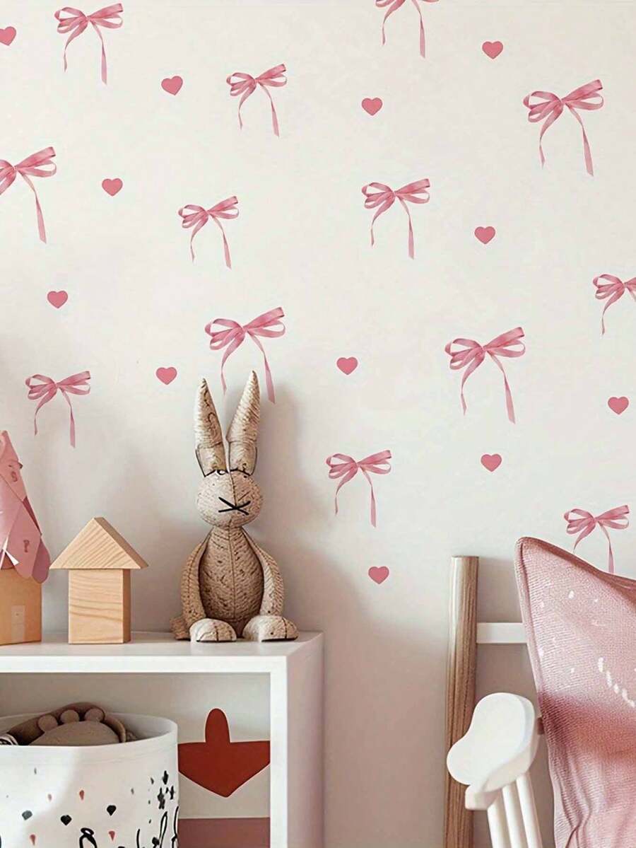1pc Creative Pink Bow Decorative Wall Sticker, Suitable For Bedroom, Living Room, Romantic Atmosphere Decor For Valentine's Day - Multicolor - View 1