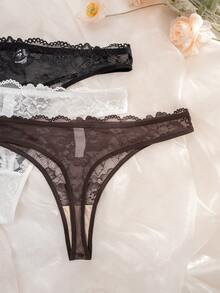 3pcs/Set Women Plus Size Solid Color Lace Wireless Thin Cup Comfortable Bra Set - Multicolor - View 6