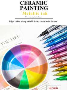 12支装金属色亚克力马克笔套装，金属色签名笔，适用于陶瓷、玻璃、塑料等多种材质，学校和办公室必备，非常适合愚人节、复活节礼物和返校用品。 - 彩色 - 查看 4