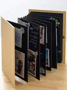 34页折叠相册，空白封面，复古牛皮纸，手工创意生日礼物，馈赠佳品 - 黑色 - 查看 7