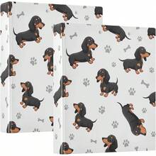 Carpeta impresa de 3 anillas, carpeta de anillos en D con bolsillos, carpeta decorativa para la escuela universitaria u oficina, lindos perros salchicha color negro bronceado - talla únicax2 - Ver 1