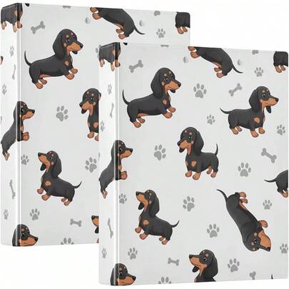 Carpeta impresa de 3 anillas, carpeta de anillos en D con bolsillos, carpeta decorativa para la escuela universitaria u oficina, lindos perros salchicha color negro bronceado