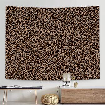 1 件豹纹印花挂毯，涤纶挂墙装饰，适用于客厅、卧室、办公室、家居装饰、派对、矩形印花厨房壁挂布，带垂坠，附带 3 个墙钉和 2 个夹子