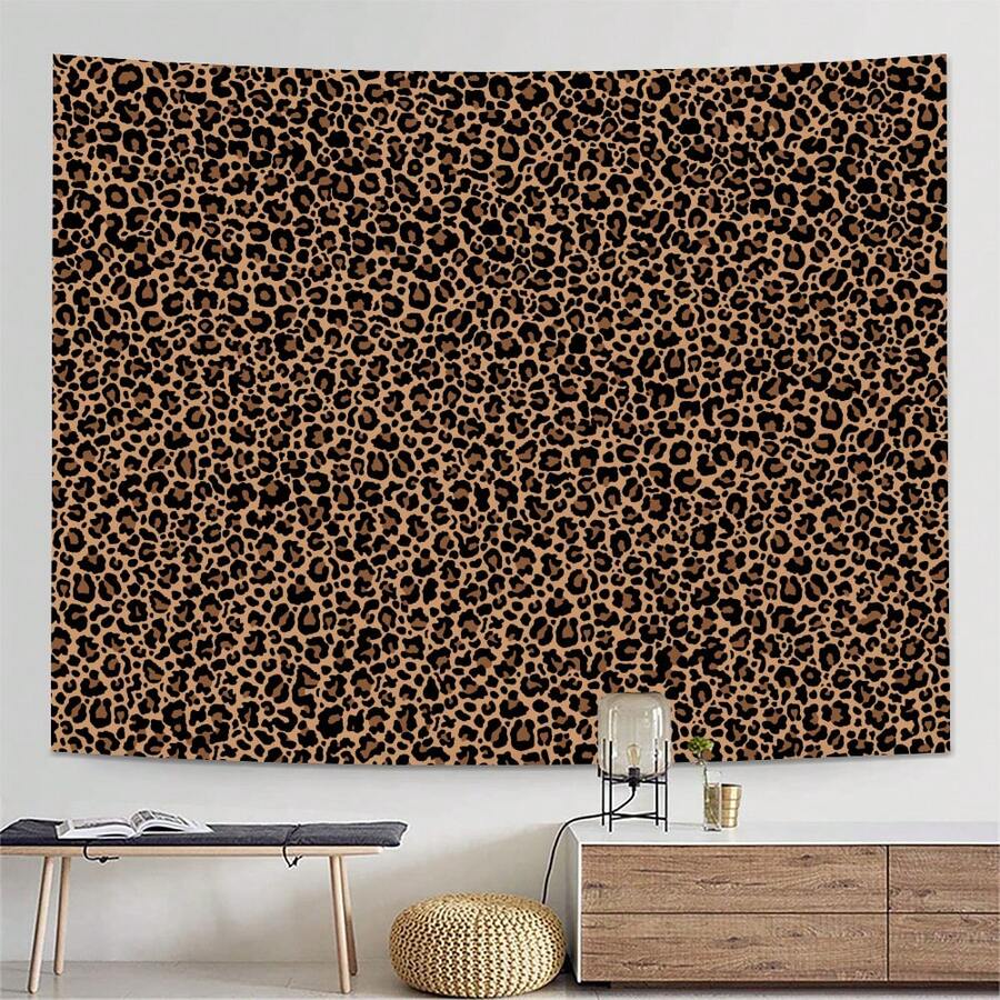 1pc Leopard Print Tapestry, Polyester Hanging Wall Decor For Living Room, Bedroom, Office, Home Decoration, Party, Rectangular Printed Kitchen Wall Hanging Cloth With Drape, Comes With 3 Wall Nails And 2 Clips - Multicolor - View 1