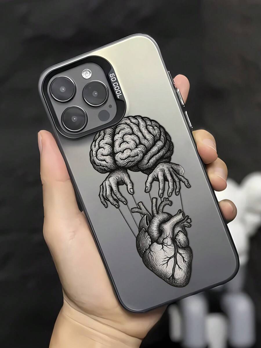 1pc Fashionable Personalized Sketch Organ Pattern Black IMD Shockproof Anti-Fingerprint Phone Case Compatible With IPhone 16/16Pro/16Plus/15/15ProMax/15Pro/11/12/13/14ProMax/11Pro/11ProMax/12Pro/12ProMax/13Pro/13ProMax/14Pro/14ProMax, Creative High-End - متعدد الألوان - مشاهدة 1