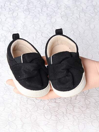 1 Pair Bow Knot Fabric Flat Casual Shoes, Cute Design Suitable For Spring And Autumn