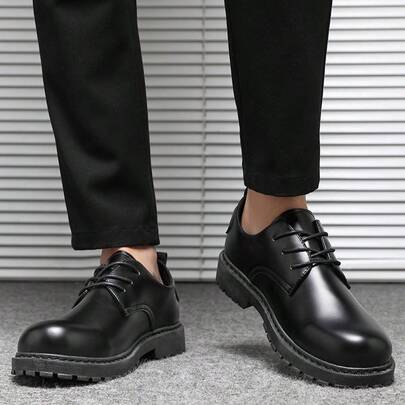 Men's Wingtip Dress Shoes, Casual Soft Bottom Waterproof Black Oxfords, Formal Business Attire, Autumn/Winter, British Style