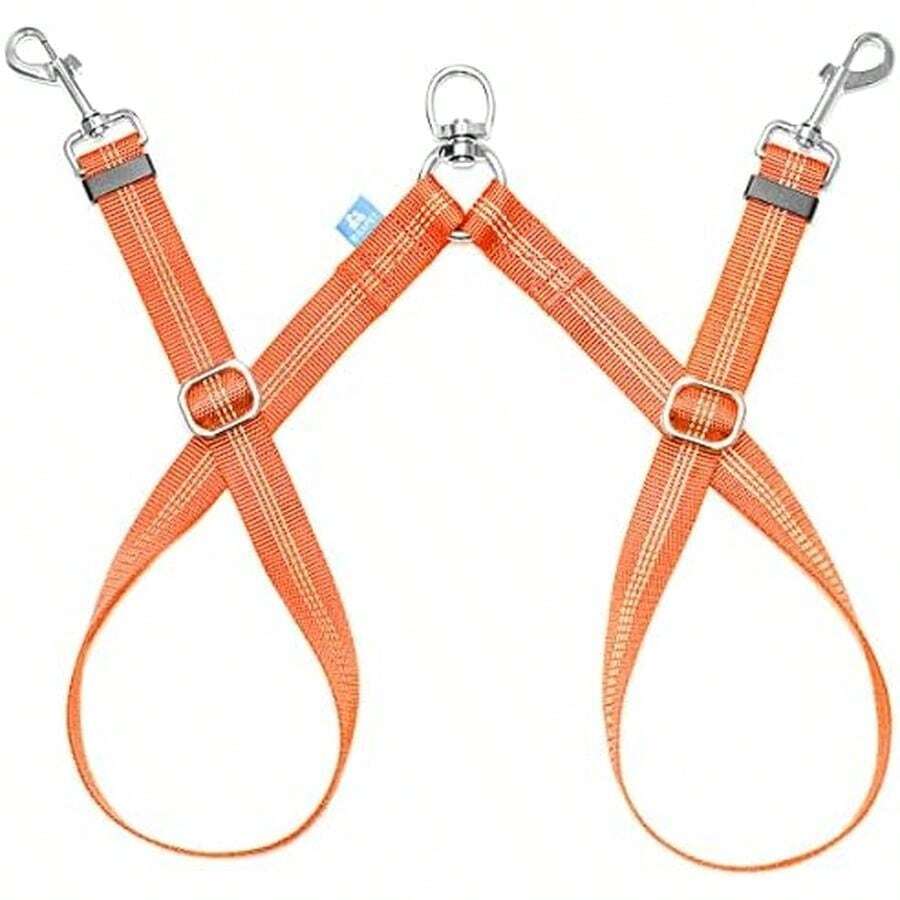 BAAPET Separador de Correa Doble para Perro, Sin Enredos, Doble Acoplador de Correa para Dos Perro Caminatas y Extensión de Entrenamiento para Pequeños, Medianos o Grandes Perros (2.0 CM x 50~80 CM, Naranja) - Pequeño (2.0 CM x 50-80 CM)-Naranja - Ver 1