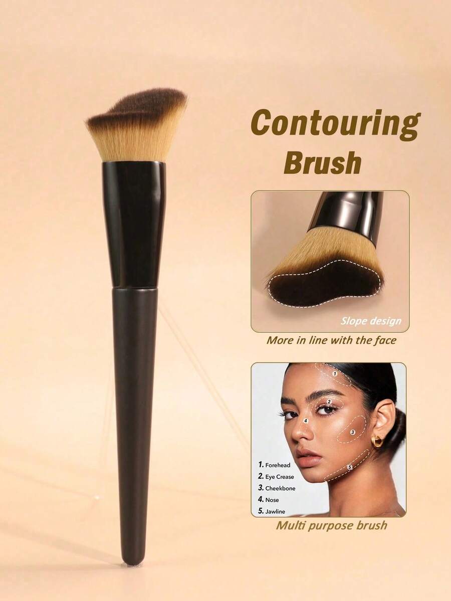 1支专业面部轮廓刷，高光泽不对称基础刷，赠品 - 黑色 - 查看 1