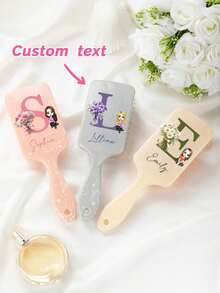 1pc Personalized Hair Brush For Girls With Name-Mother Daughter Gifts, Customized Birth Flower Bouquet Initial And Cartoon Character On Air Cushion Comb, Cute Birthday Gift Daughter Gift From Mom - Multicolor - View 2
