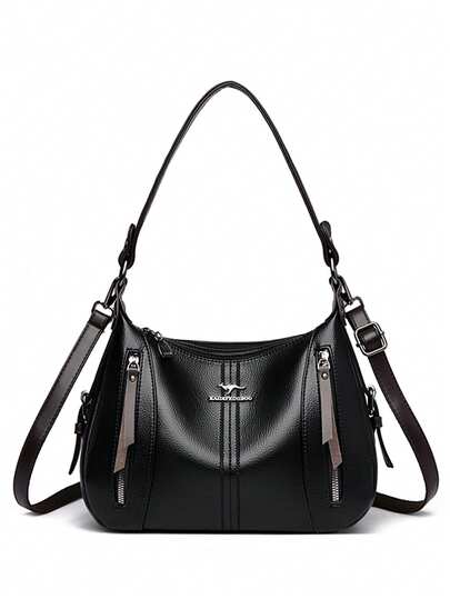 女士复古斜挎包 PU 皮革多功能手提包 可拆卸肩带 休闲托特包 女士日常约会包