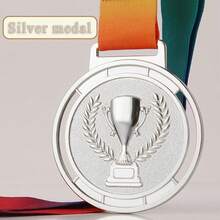 A Zinc Alloy Medal Of Honor With Rainbow Lanyard - Gold, Silver, Bronze Sports Champion Memorial Medal - Perfect For Football, Marathons And All Kinds Of Sports - Perfect For Christmas, Halloween, Labor Day, Teachers' Day Gifts - Silver Medal - View 4