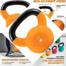 Gusseisen Kettlebell mit Neopren Beschichtung für Training, Mehrfarbige Optionen, Schwunghantel und Kugelgewicht - C. 6KG - Naranja - Ver 1