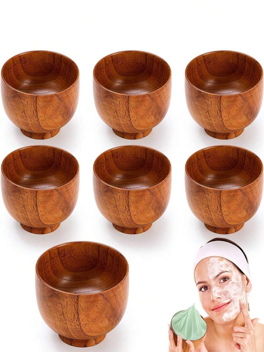 4件套面膜工具 木质面膜盆式面膜搅拌棒 美容SPA工具 三件套 面膜勺搅拌棒 美容工具 护肤工具 面膜工具 面膜盆式搅拌棒 适用于家庭卧室浴室日常生活 附赠双面清洁布