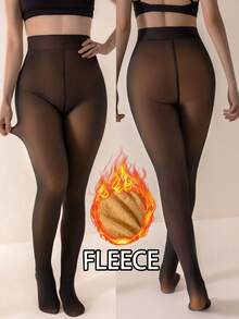 1 Pair 200g Women's Black Thigh High Socks, Breathable Thick Thermal Lined Tights, Single Crotch T-Shaped Women's Warm Outer Wear Pantyhose, Black, Suitable For Business Office, Sexy Innocent Mature, Nightclub Style, Winter Warm Socks, Thermal Lined Leggings - Black - View 1