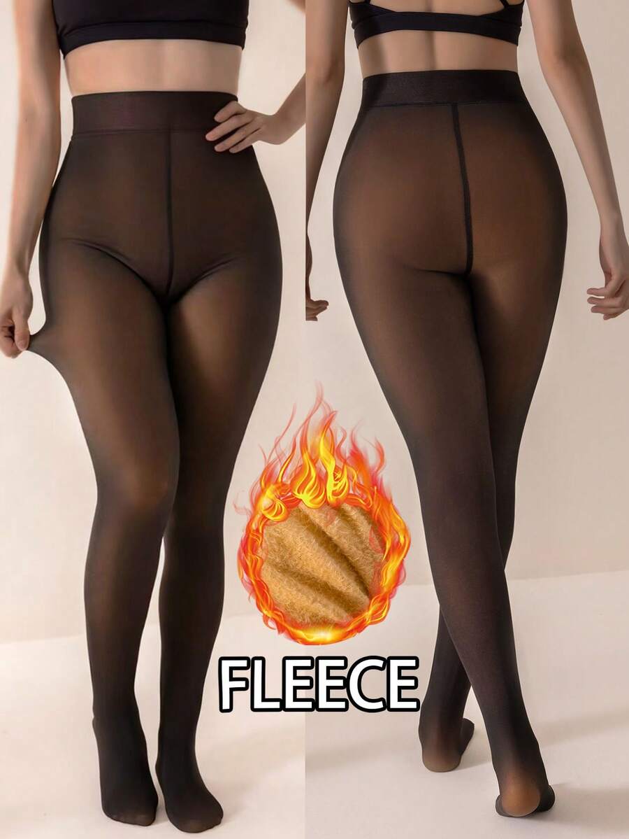 1 Pair 200g Women's Black Thigh High Socks, Breathable Thick Thermal Lined Tights, Single Crotch T-Shaped Women's Warm Outer Wear Pantyhose, Black, Suitable For Business Office, Sexy Innocent Mature, Nightclub Style, Winter Warm Socks, Thermal Lined Leggings - Black - View 1